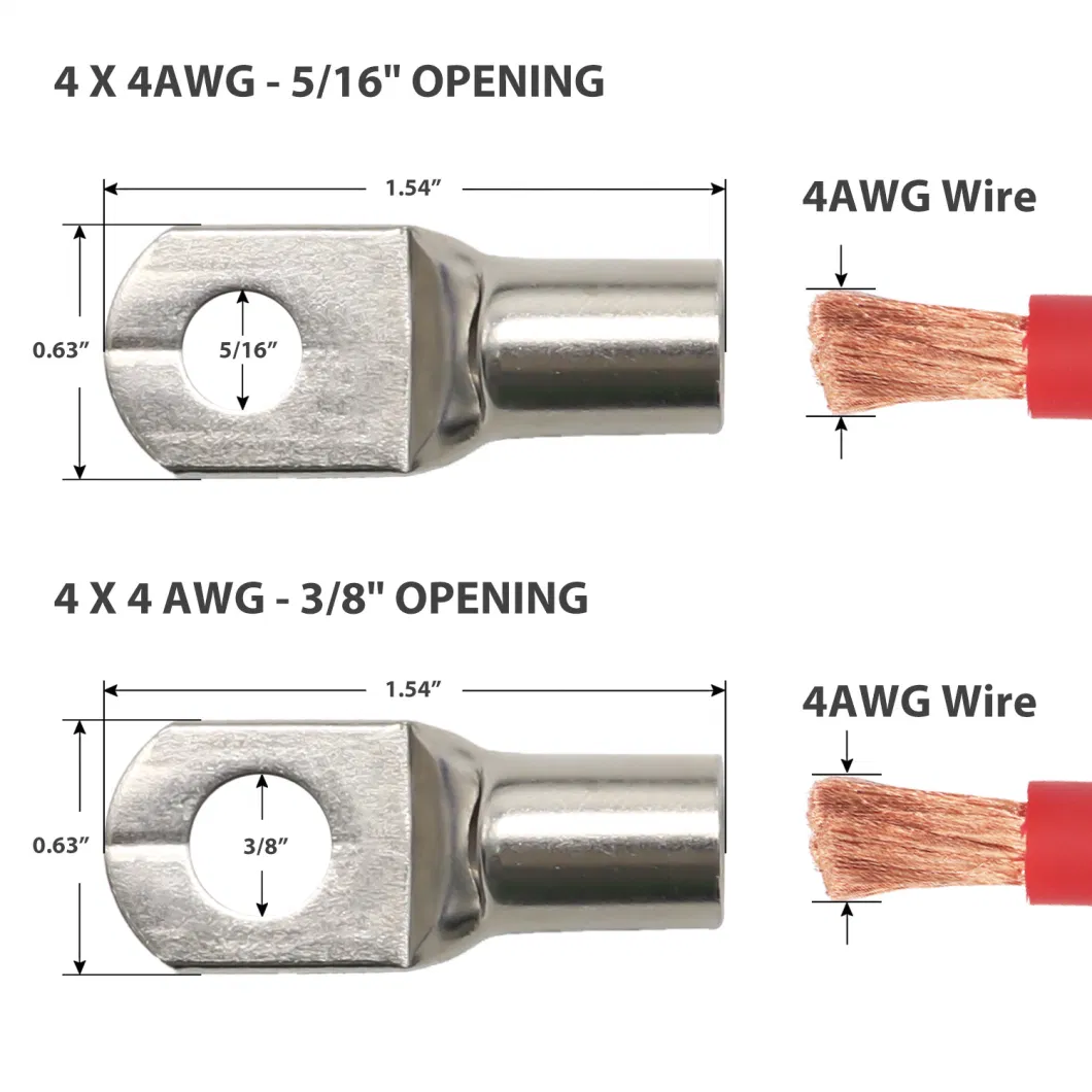 Edge Rt4-8K 8PCS 4AWG 3/8in and 4AWG 5/16in Copper Ring Terminals, Cable Lugs, Heavy Duty Battery Lugs
