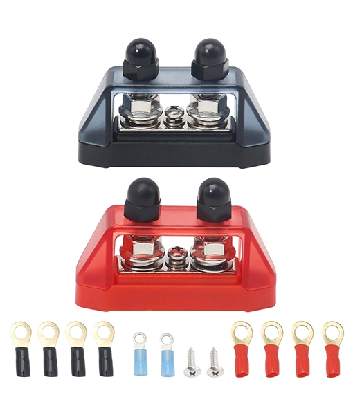 Edge S2p-516 Busbar Dual 5/16&rdquor; Studs and #8 Screw Terminal Power Distribution Block with Ring Terminals Pair Red &amp; Black