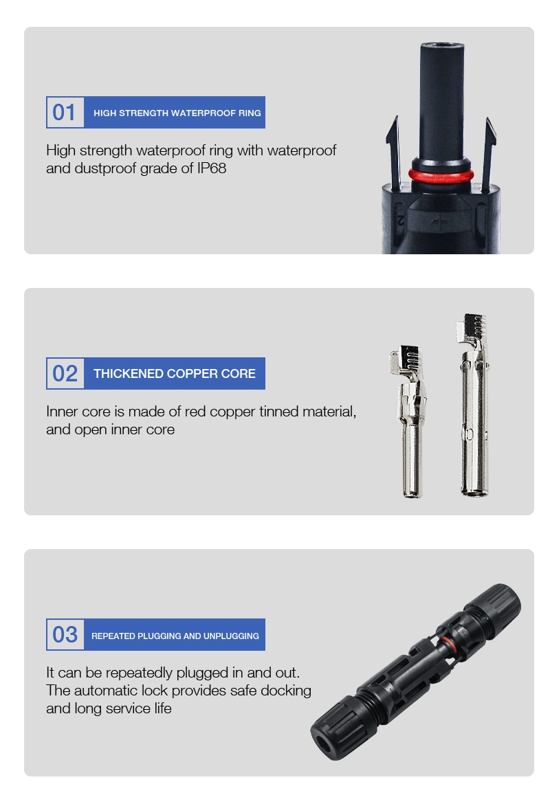 PV Solar Connector with Male Female Wire Connector for Solar IP67 30A 1000V DC Solar PV Cable Connector