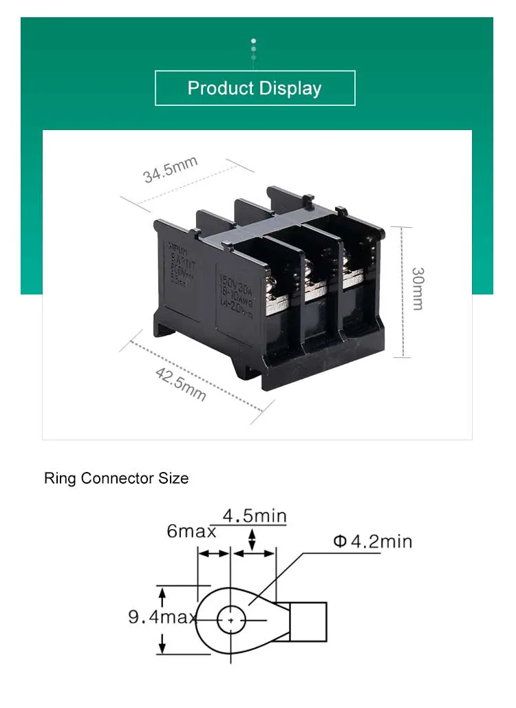 Ba311t End Ring Connector AWG18-10 DIN Rail Terminal Block
