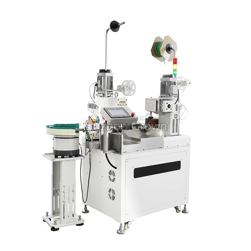 Wire Double-Ended Terminal Crimping Machine 2 Heads Wire Cut Strip Terminal Connecter Crimp Machine Long Wire Transfer Belt Vibrating Bowl Feed Loose Terminal