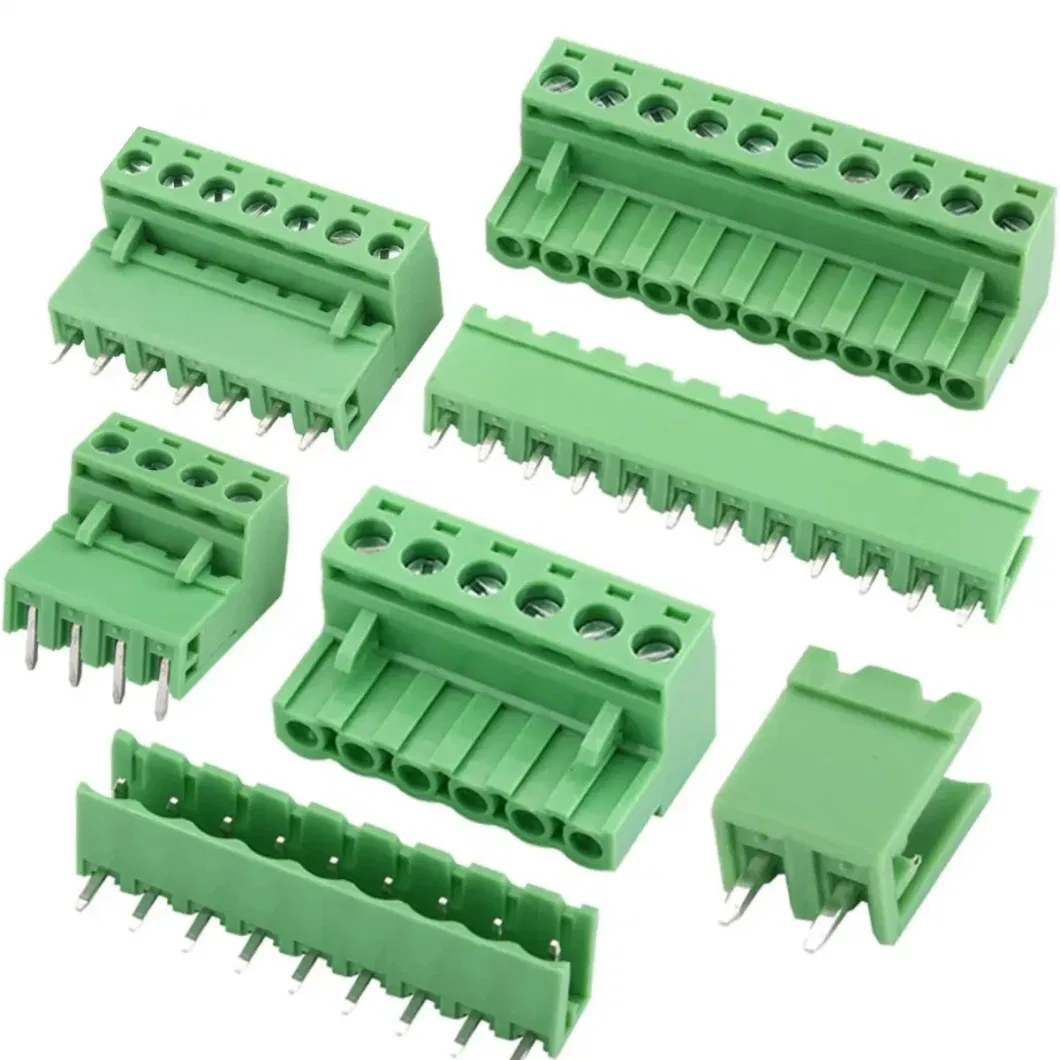 Common Ued 4 Pin 5mm Pitch Male PCB Mount Screw Type Terminal Block Green Color 300V 10A