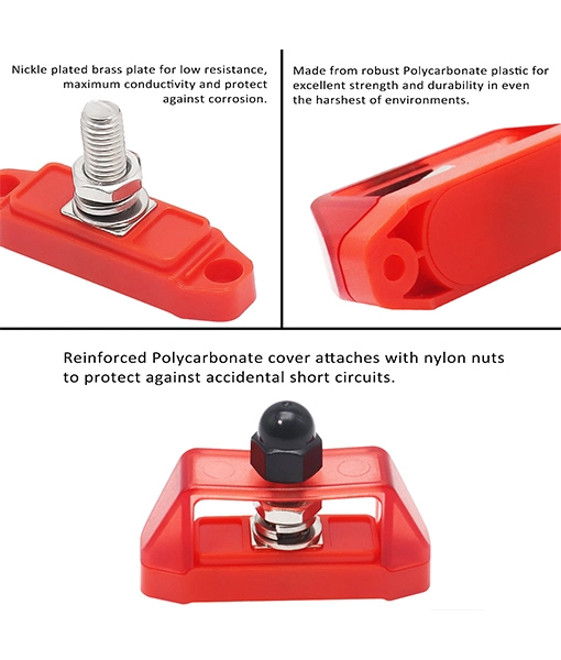 Edge S1p-38 Busbar Single 3/8&rdquor; Studs Power Distribution Block with Ring Terminals Pair Red &amp; Black