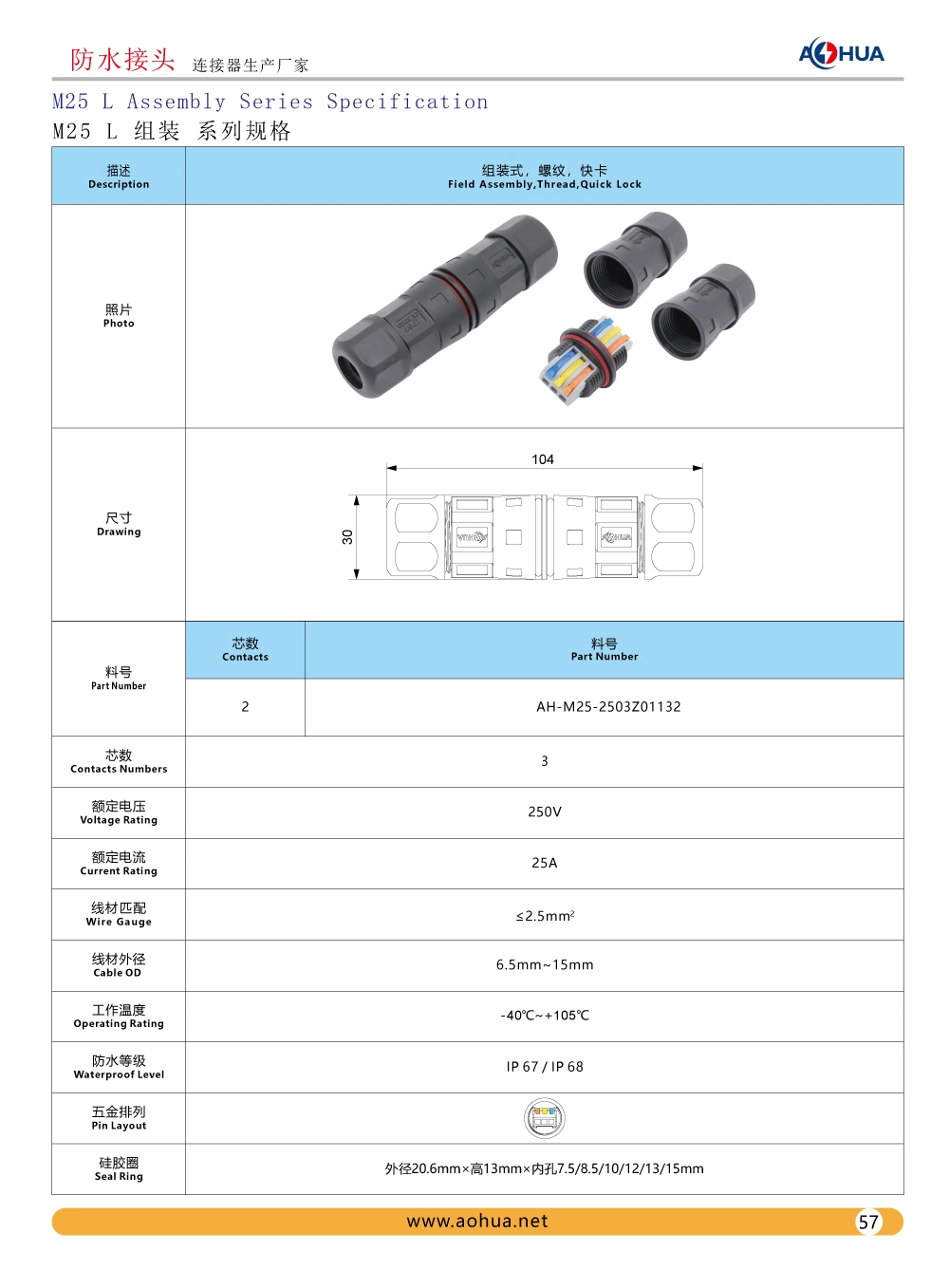 IP 67/IP68 3pin Screwless Connector M25 L Stright Type 2 Ways Waterproof Cable Connector Lever Nut Wire Conductor Quick Terminal Block 3 in 3 out Wire Connector