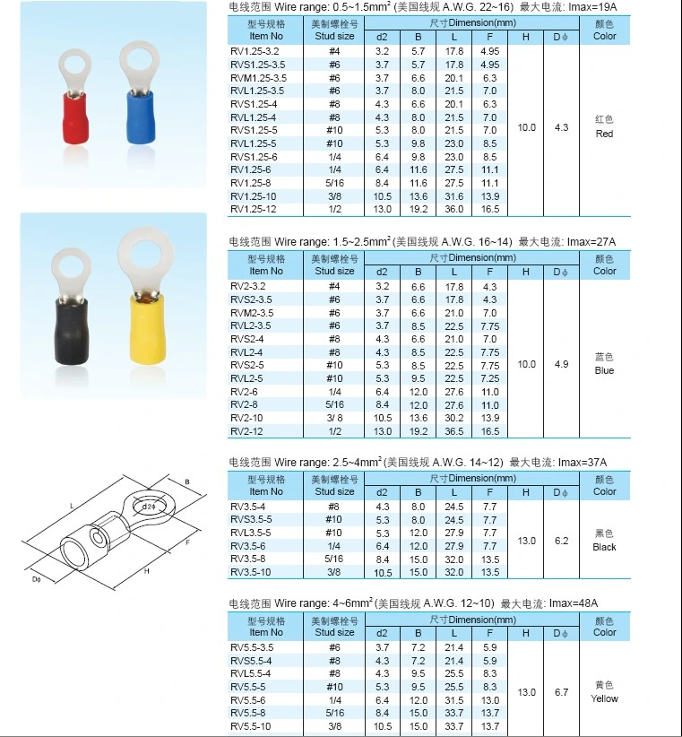 Heat Shrink RV5.5-6 Yellow Copper Ring Terminals