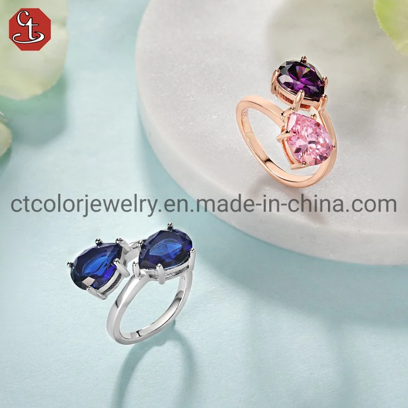 Fashion Jewelry 925 Sterling Silver Blue Glass Stone Jewellery Adjustable Ring