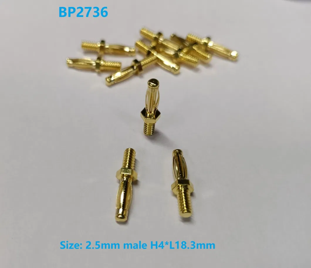 PCB Mount Electrical Bullet Plug 2mm Gold Plating Leadless Brass PCB Spring Terminal Connector