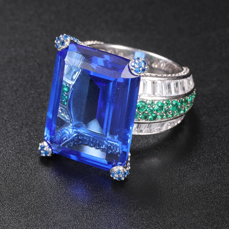 Fashion Blue Sapphire Big Stone Ring