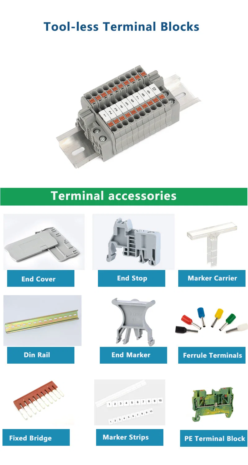 Spring Wiring Terminal PT-10PE Wire Direct Plug-in Yellow Green Dual Color Fast Grounding Self-Locking Terminal Blocks