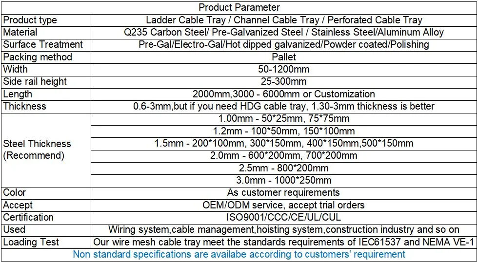 Fiber Optic PVC Ss Pregalvanized HDP Cable Supporting Wiring Tray Cable Terminal