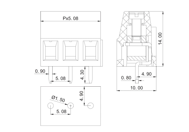 Pitch 2.54mm-7.62mm Current 10A Screw Type Green PCB Terminal Block