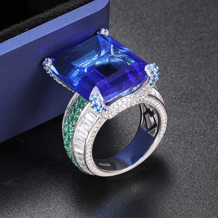 Fashion Blue Sapphire Big Stone Ring