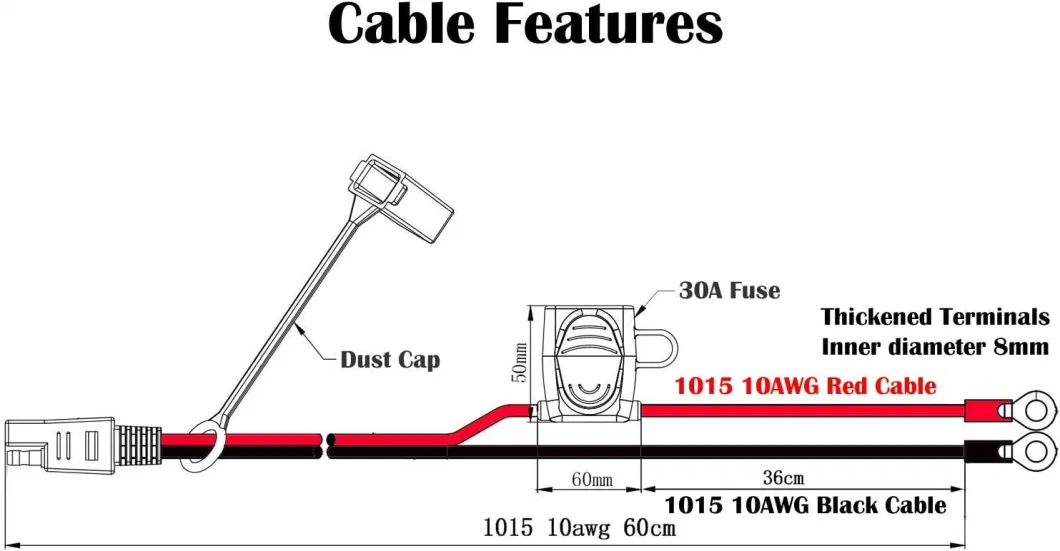 SAE Battery Connector 10 Gauge Wire SAE to O Ring Terminal 2pin Quick Disconnect SAE Battery Cable Extension Wire for Solar Panel Automotive Marine