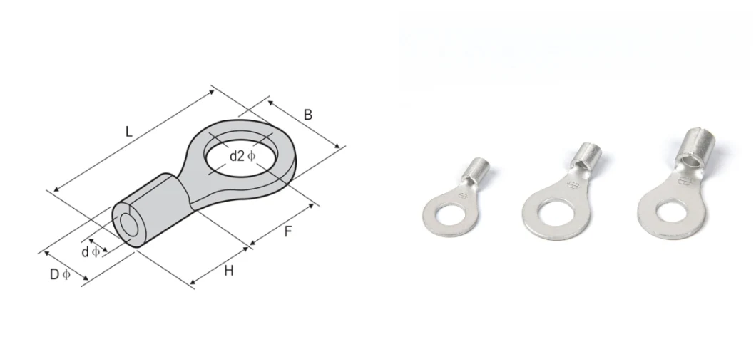 Rnb Series Non-Insulated Ring Terminal AWG 2/0 Stud Size 1/4 5/16 3/8 7/16 1/2 9/16 5/8 11/16 3/4 7/8 Crimp Ring Terminals