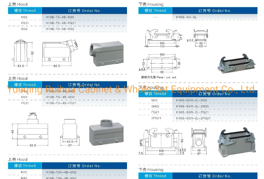 Hdc-He-016 16pins 10pin 24 Pin 6 Pin Industrial Heavy Duty Cable Connector