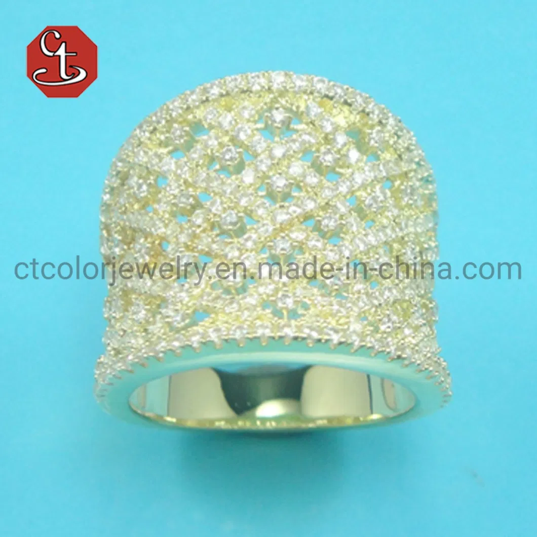White CZ Pave Wider 18K Yellow Gold Rings Fashion Cubic Zirconia Ring