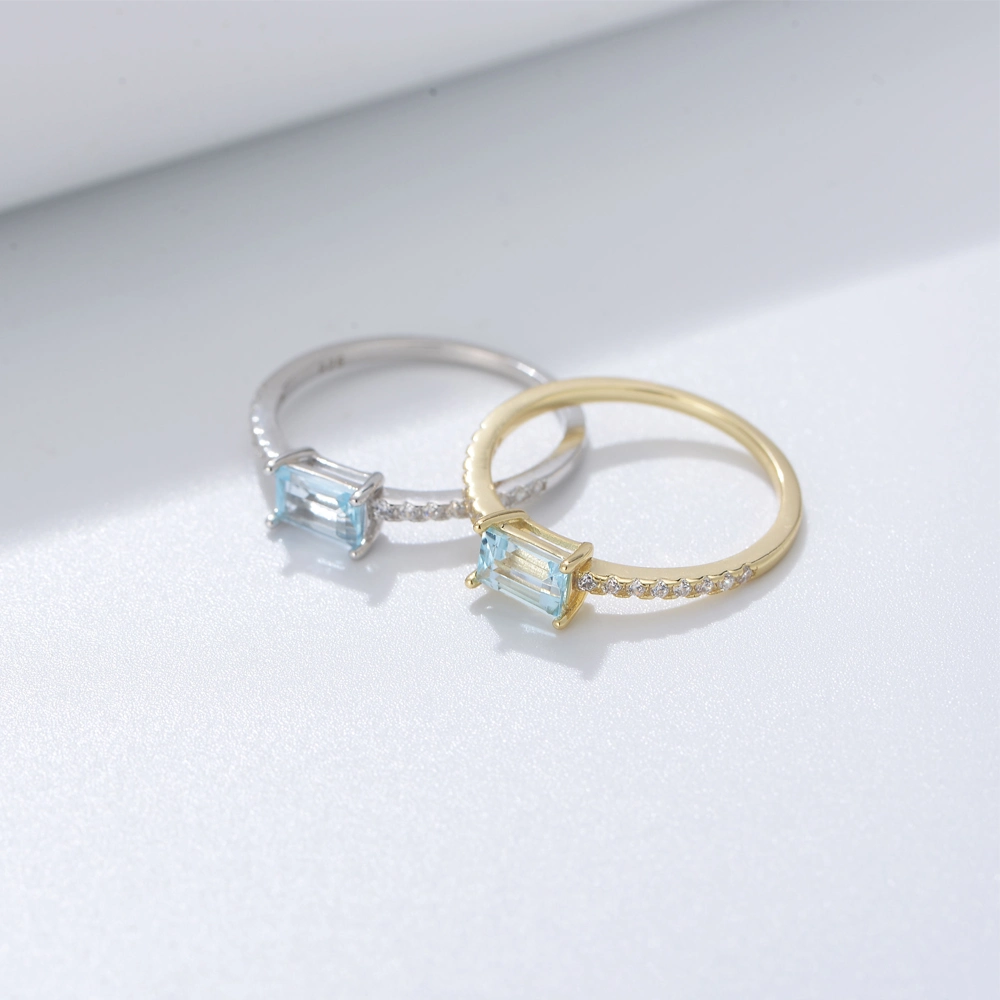 Fashion Jewelry Designer 925 Sterling Silver Baguette Cut Sky Blue Topaz Ring