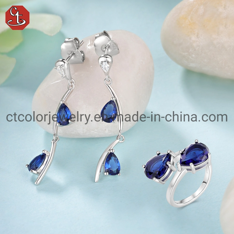 Fashion Jewelry 925 Sterling Silver Blue Glass Stone Jewellery Adjustable Ring