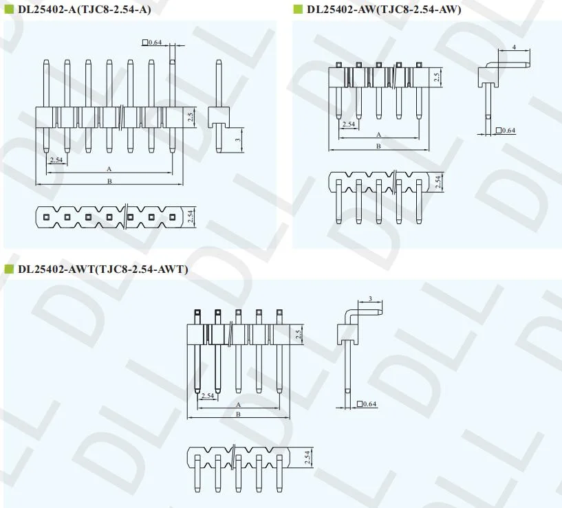 Tjc8 2.54 mm Pitch 6pins Brass Tin-Plated Terminals for Electronic Appliances