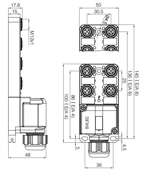 M12 8-Way Distribution Block Junction Boxes with PCB Terminals Without LED