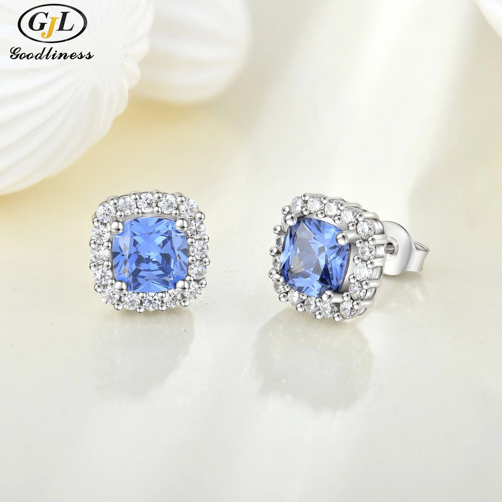 S925 Silver Tanzanian Blue Zirconium Earrings Necklace Ring Three Piece Jewelry Set