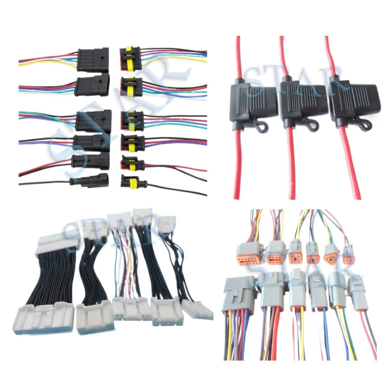 OEM ODM 18AWG Connector Faston 24V Industrial Power 187 Non-Insulated Female Ring Terminal Cable Wiring Harness with Sleeve