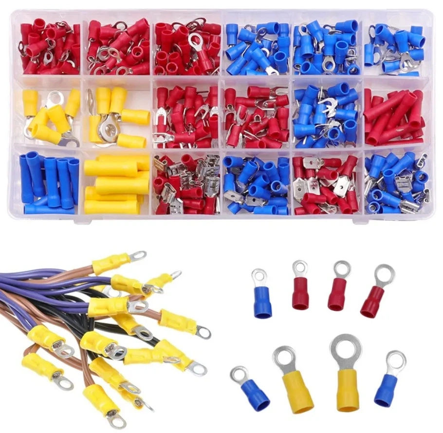 Assorted 270PCS Heat Shrink Wire Connector Waterproof Insulated Copper Spade Butt Ring Hook Terminal Kit