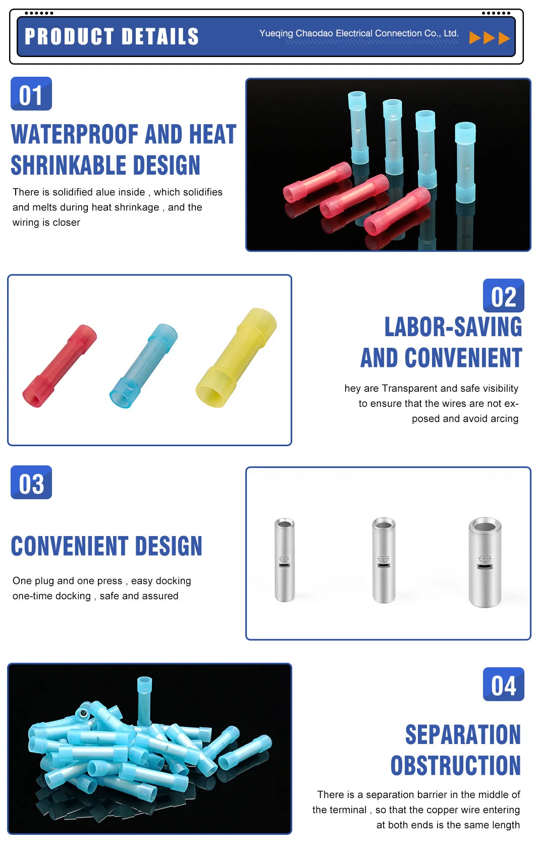 Nylon Crimp Terminal Heat Shrink Wire Terminal Waterproof Insulated Electrical Butt Terminals