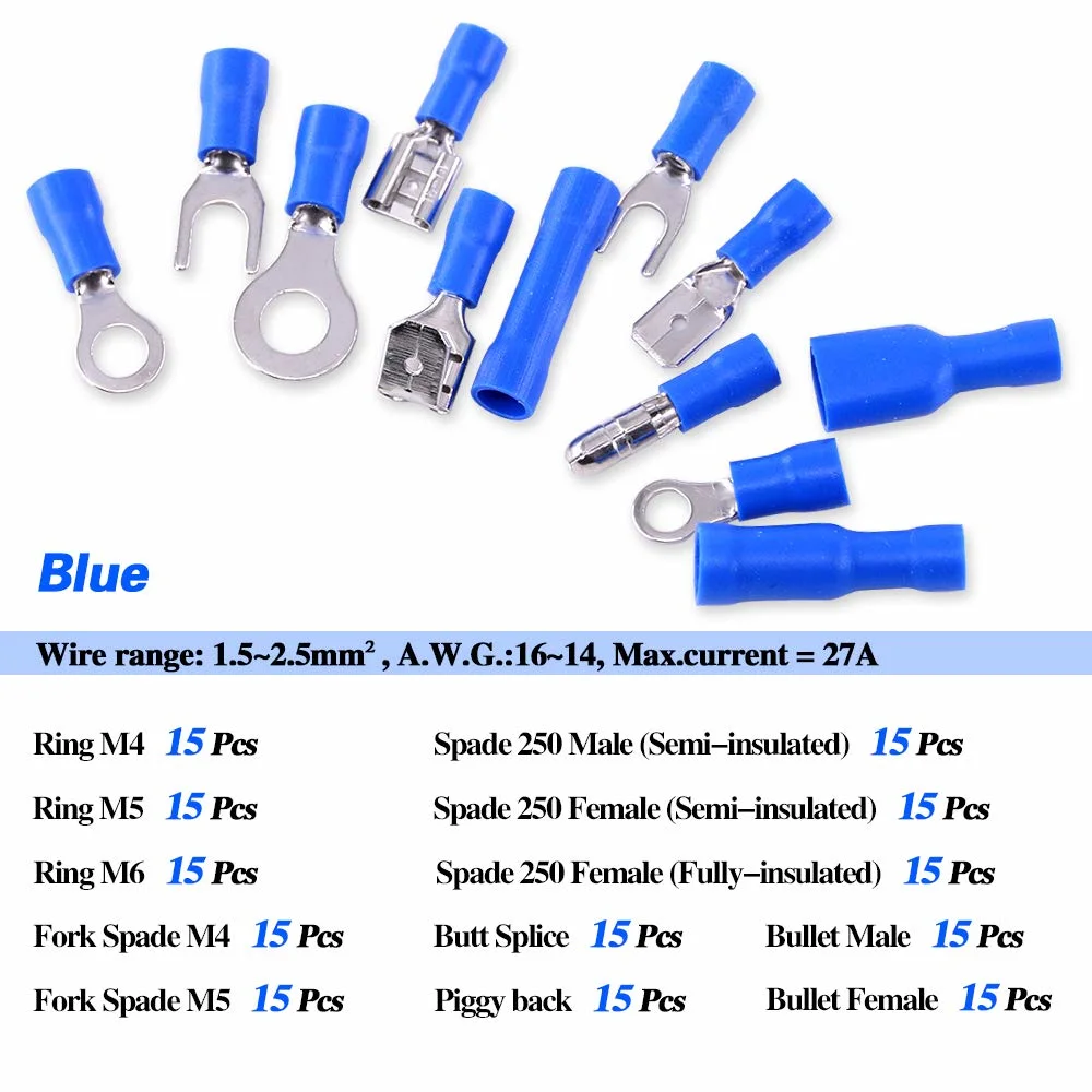 Pre-Insulated Wire Connector Crimp Ring Spade Fork Terminals with UL