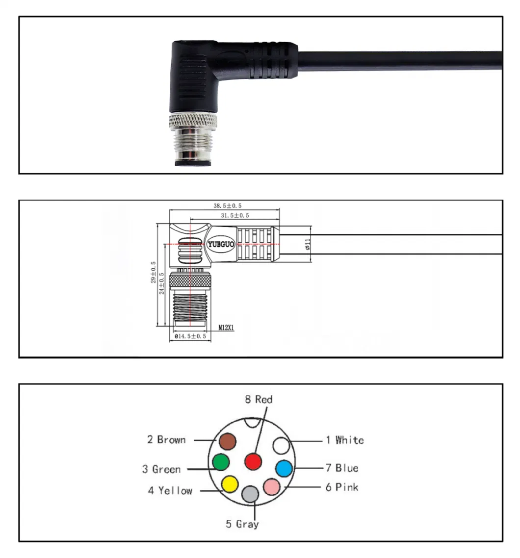 8-Pin Plug 1m Waterproof Connector (cable customized support length)