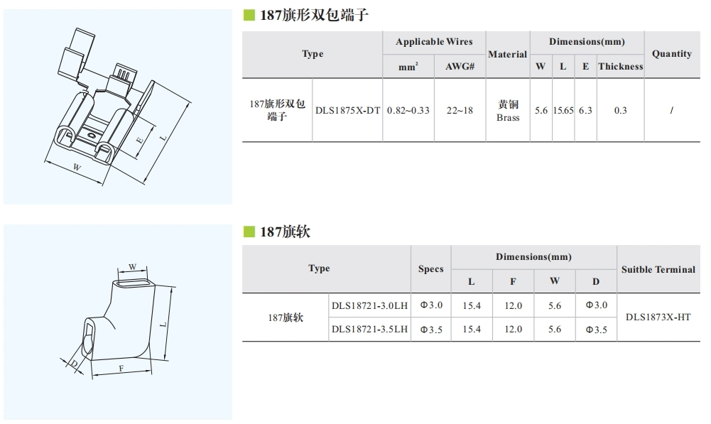 187 Flag Double Wrap Terminals/Inserts