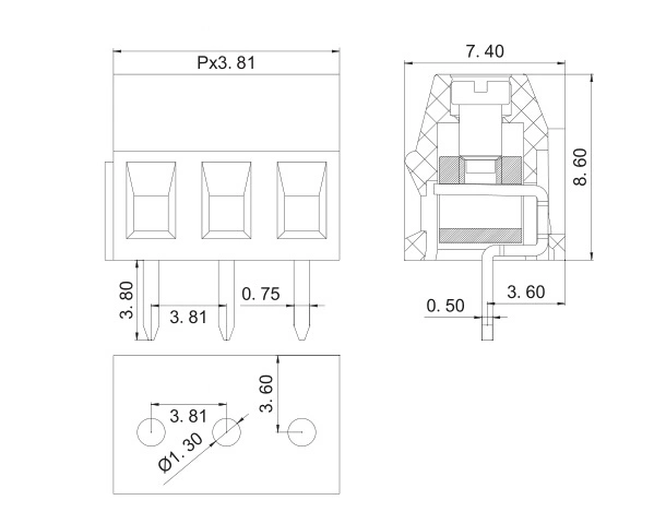 Pitch 2.54mm-7.62mm Current 10A Screw Type Green PCB Terminal Block