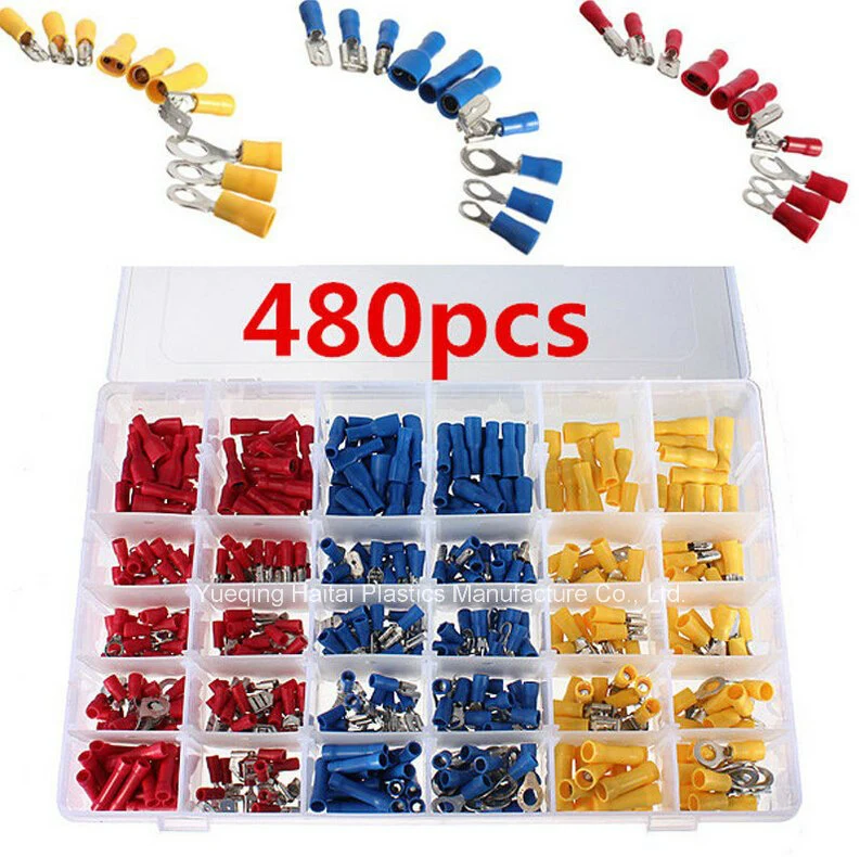 480PCS Assorted Insulated Electrical Wire Terminal Crimp Spade Connector Kit Box