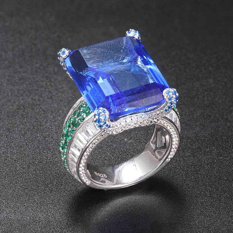 Fashion Blue Sapphire Big Stone Ring