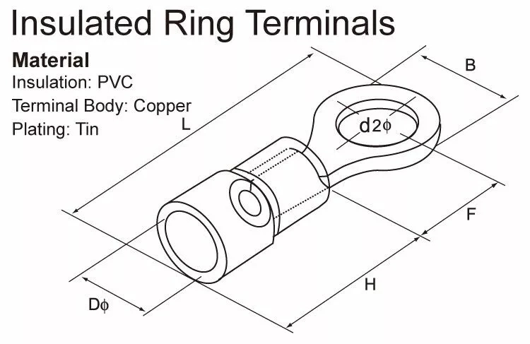 12-10 Yellow Insulated Wire Crimping Terminals Ring Type Lug Terminals