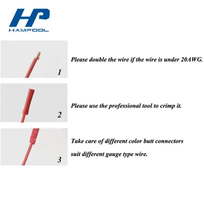 Connettori a crimpare con giunzione di testa Hampol, misura 22 AWG (rosso) 16 AWG (blu) Connettori terminali con filo diritto isolati in PVC da 12 AWG (giallo)