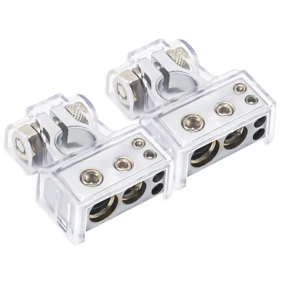 Terminali batteria con montante superiore per impieghi pesanti Edge RBT 0/4/8/10 con spessori distanziati e coperchio trasparente, positivo e negativo (coppia)