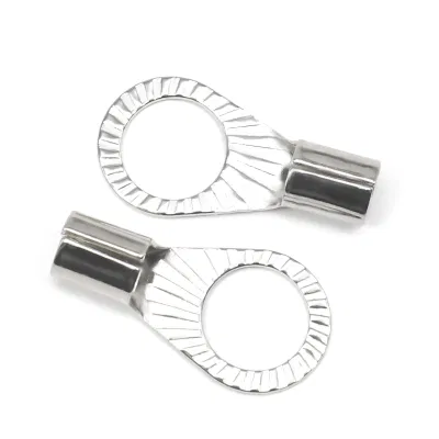  Terminali ad anello in rame 8 AWG, 3/8 e rdquor, 20 estremità Rt838-20; con foro ad anello, terminali ad anello a crimpare con placcatura in nichel lucido, con protezioni morbide rosse e nere 20 PZ