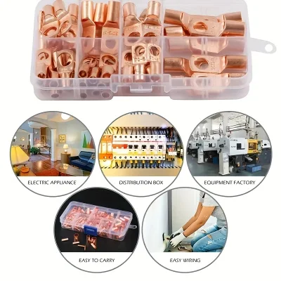  Anello connettore a filo 60PCS SC6-25 connettori in rame stagnato nudo Scatola kit di connettori per terminali a crimpare elettrici per cavi