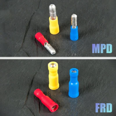  Giunti isolanti maschio femmina a forma di proiettile MPD FRD all&prime;ingrosso in rame Pin terminale ad aletta per cavo di alimentazione blu elettrico rosso giallo