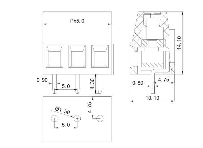 Pitch 2.54mm-7.62mm Current 10A Screw Type Green PCB Terminal Block