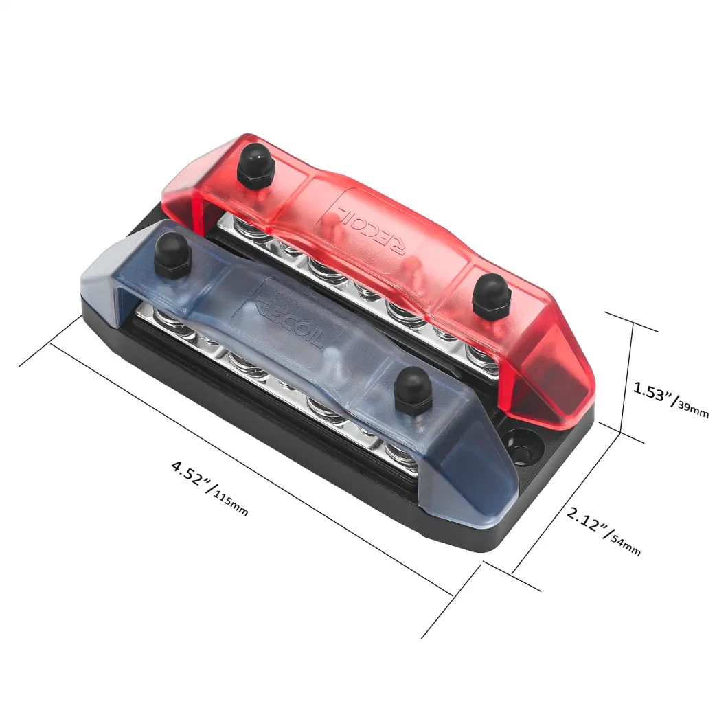 Edge Dbbs43 Dual Row Busbar Positive and Negative 4 X M5 Studs 3 X #8 Screw Terminals Power and Ground Distribution Block with Ring Terminals (Red &amp; Black)