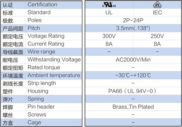 PCB Screw Terminal Block (XY331V-3.5, XY331R-3.5) Pinheader Vertical and Right Angle