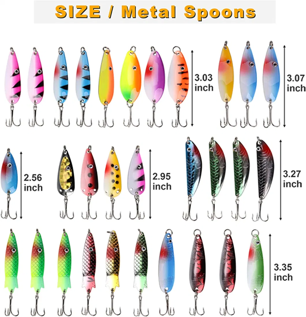 Fishing Spoons Metal Lures, 30PCS Colorful Casting Fishing Spinner Baits Trout Trolling Spoon Fishing Lures Sharp Treble Hooks Tackle Kit