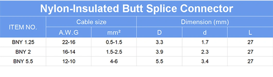 Nylon Fully Insulated Cold Press Terminal Bullet-Shaped Male and Female Butt Connector Terminals