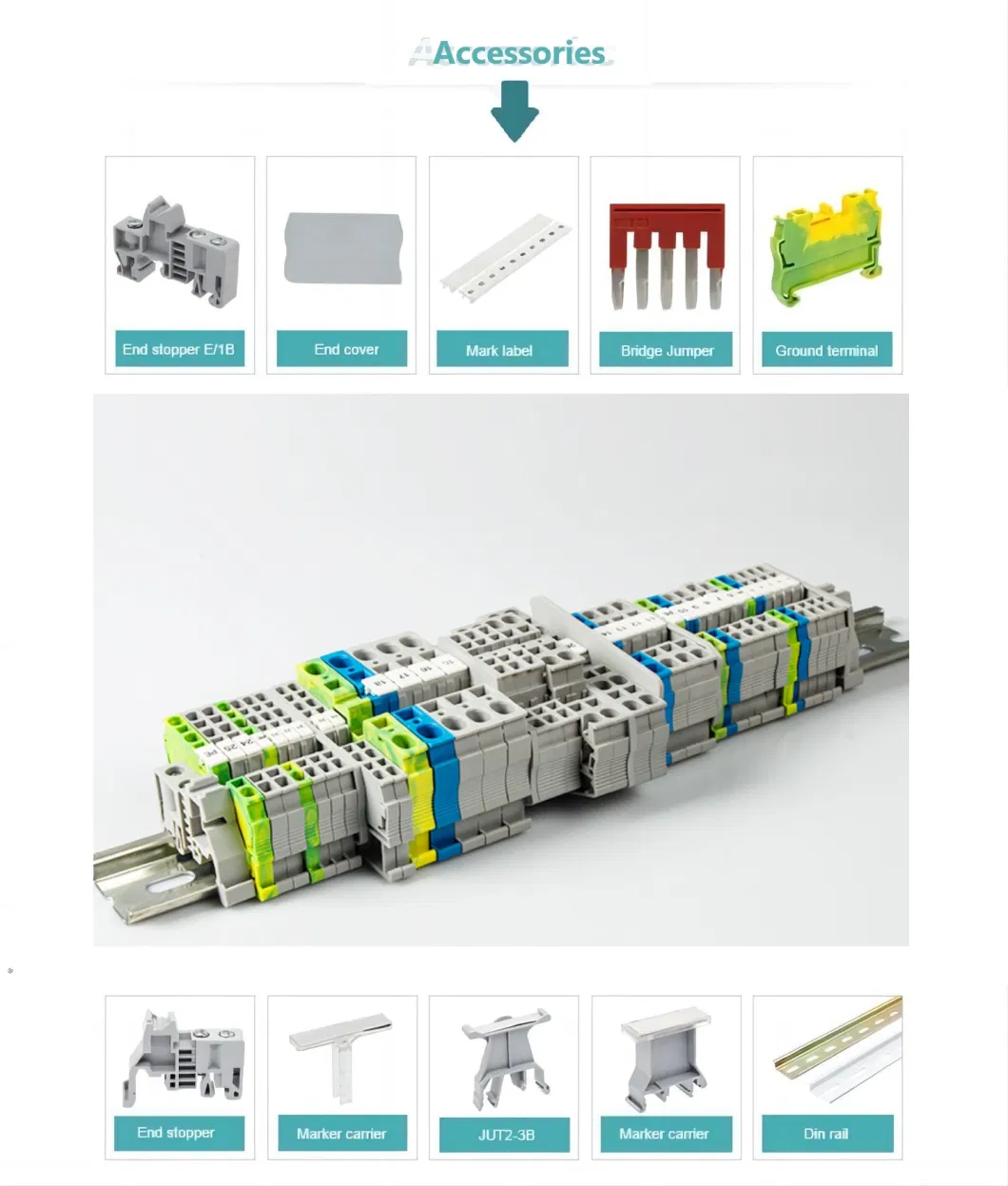 St1.5-Twin Ground Wiring Connector Spring Type Self-Locking DIN Rail Terminal Blocks