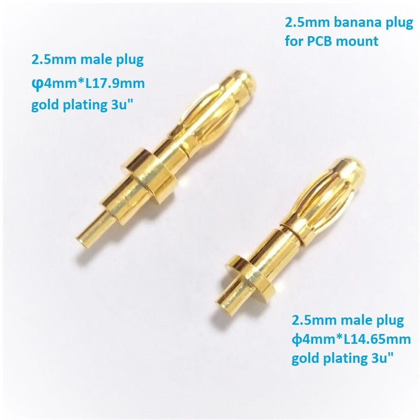 PCB Mount Electrical Bullet Plug 2mm Gold Plating Leadless Brass PCB Spring Terminal Connector