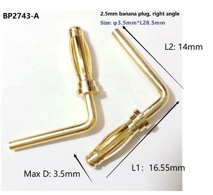 PCB Mount Electrical Bullet Plug 2mm Gold Plating Leadless Brass PCB Spring Terminal Connector