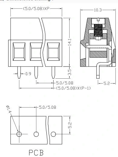 Streight Type 5.0mm/5.08mm Pitch PCB Screw Terminal Block (XY128V-A)