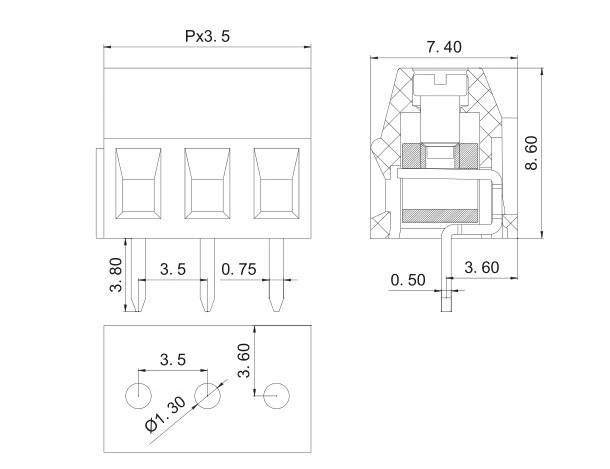 Pitch 2.54mm-7.62mm Current 10A Screw Type Green PCB Terminal Block